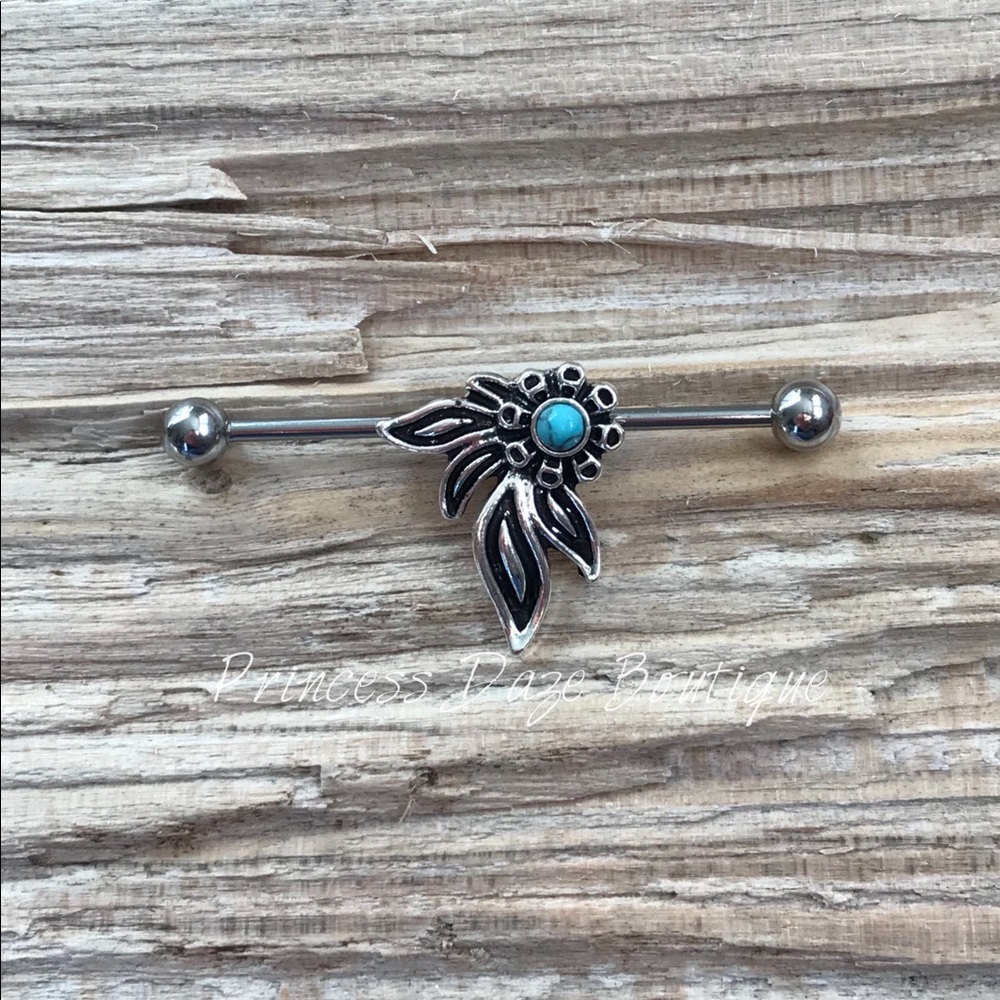 Tribal‎ Flower Industrial Barbell Earring